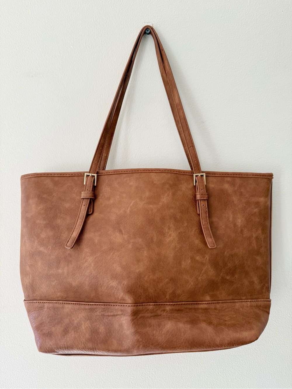 Urban Expressions Robi Classic Work Tote Cognac Vegan Leather Handbag Bag EUC